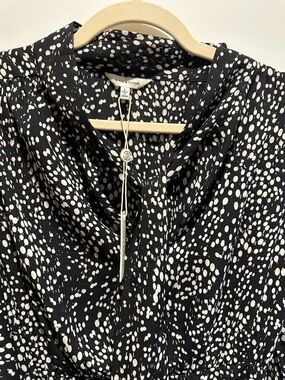 Max Studio Black and White Speckled Drape Neck Blouse